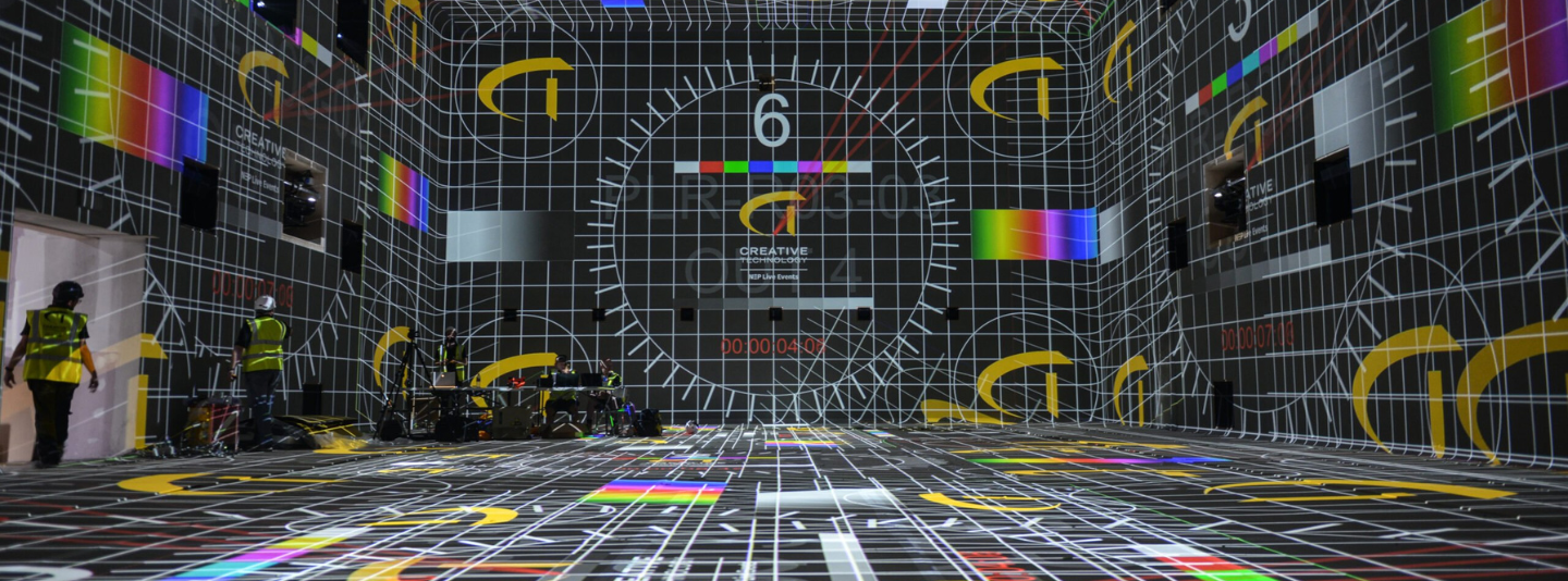 projection mapping room with grid